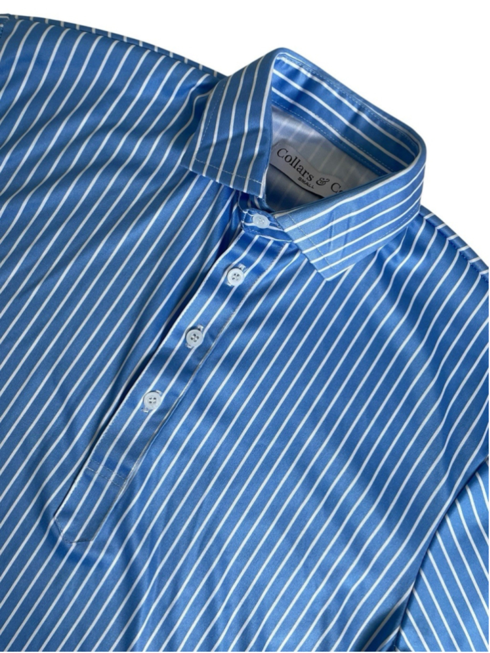 Collars and Co Dress Collar Stretch Polo Shirt Mens Small Blue Striped
